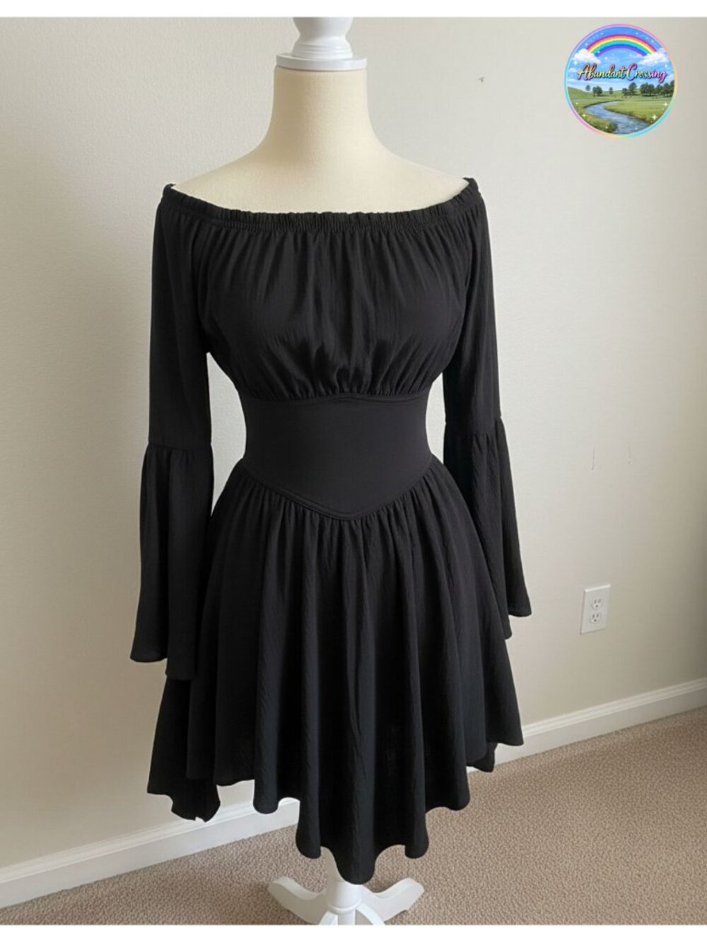 Renaissance Costume Dress Off Shoulder Corset Bell Sleeve Pockets